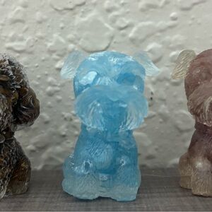 Three cute petite crystal infused resin dog figurines